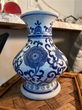 Blue and White Floral Ceramic Vase - Classic Home Accents